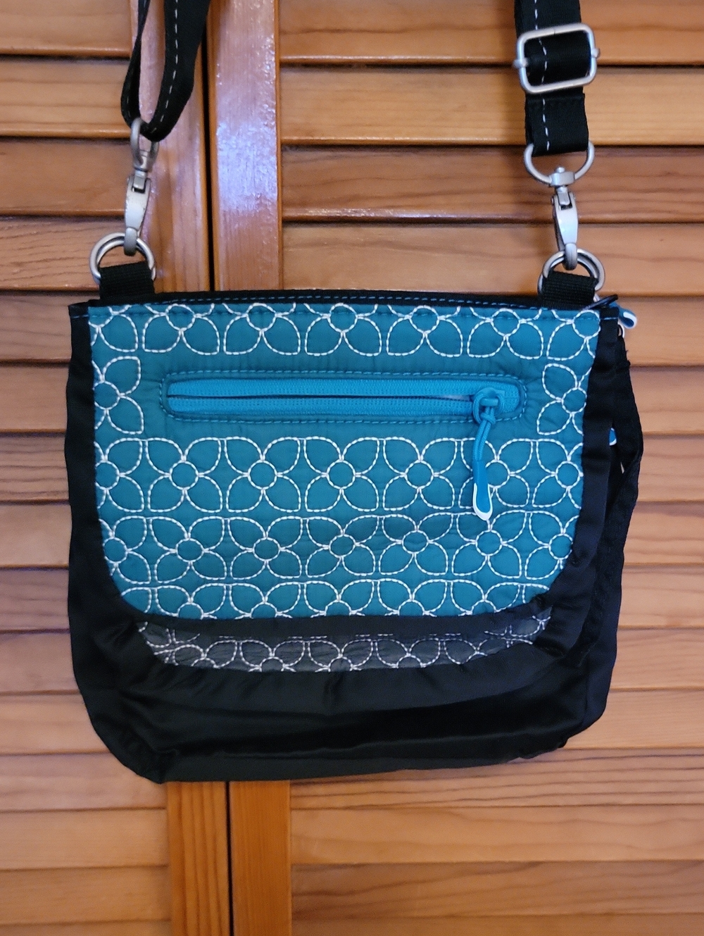 Teal Quilted Crossbody Bag with Black Trim - Women Bags